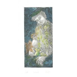 A wood engraving by Heather Wilson titled 'NIWASHI'