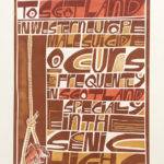 Welcome to Scotland 2 by John McNaught. Linocut.